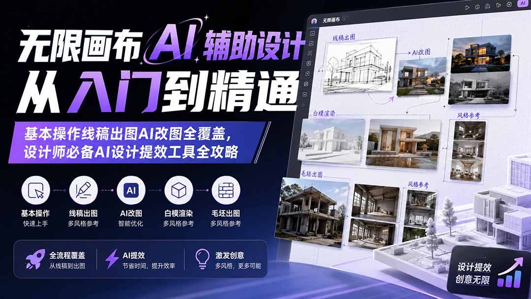无限画布AI辅助设计从入门到精通；基本操作线稿出图AI改图全覆盖，设计师必备AI设计提效工具全攻略-网创资源站