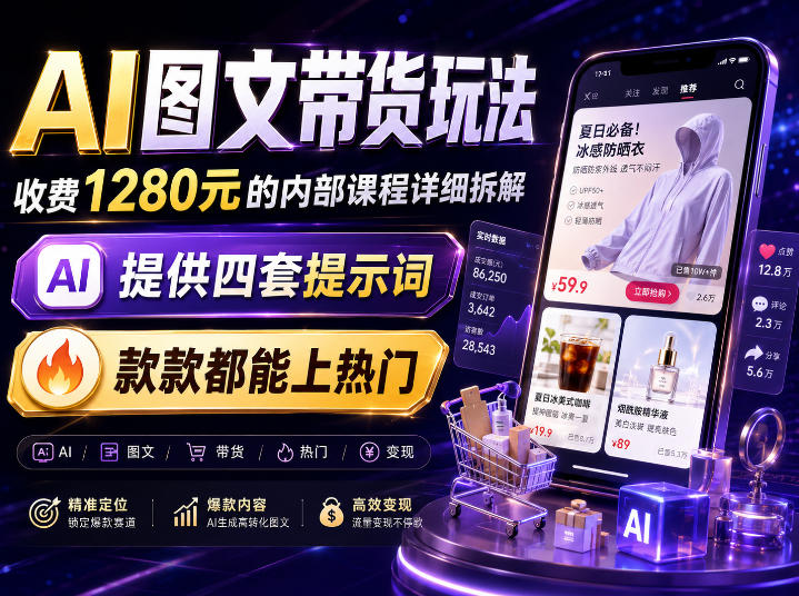 AI图文带货内部玩法，1280内部课程对外系统拆解，看完直接上手变现！-网创资源站