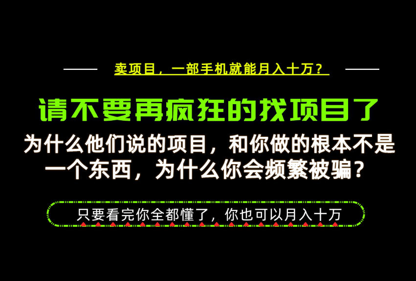 为什么做项目的人大多都是炮灰？为什么只有卖项目才能稳？看完你也可以月入10W+【揭秘】-网创资源站