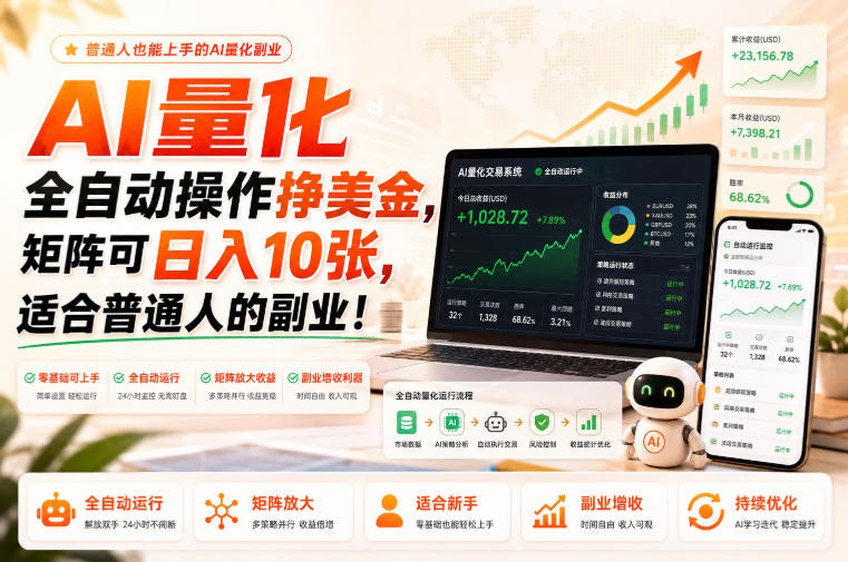 AI量化全自动操作挣美金，矩阵可日入10张，适合普通人的副业！【揭秘】-网创资源站
