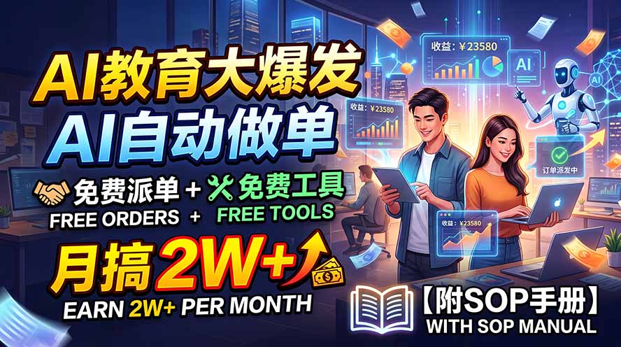 AI教育大爆发，AI自动做单，免费派单+免费工具，月搞2W+【附SOP手册】-网创资源站