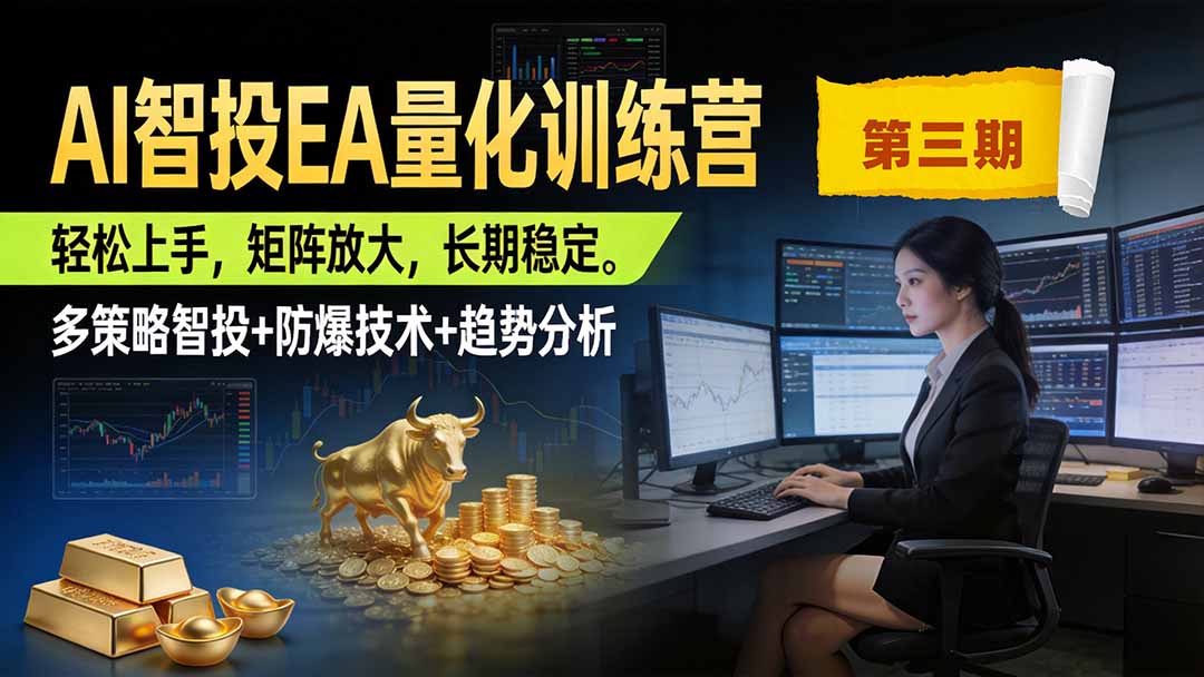 AI智投EA量化训练营第三期，多策略智投+防爆技术+趋势分析 ，小白轻松上手，矩阵放大，长期稳定，日入500U。-网创资源站
