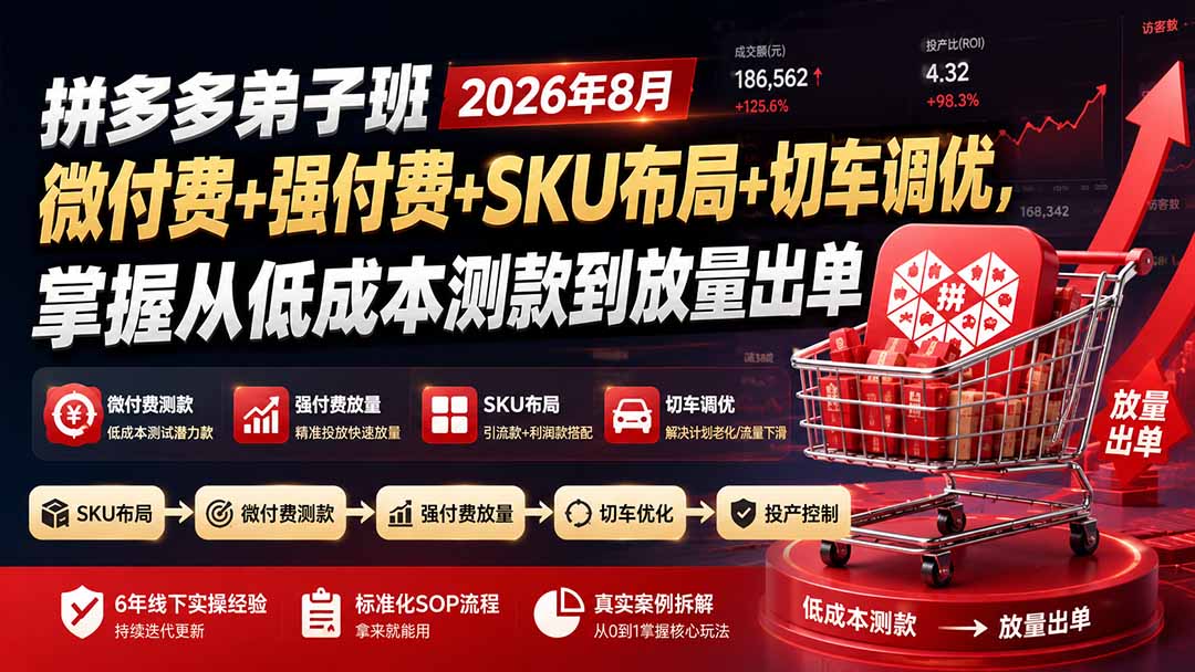拼多多弟子班2026年8月：微付费+强付费+SKU布局+切车调优，掌握从低成本测款到放量出单-网创资源站