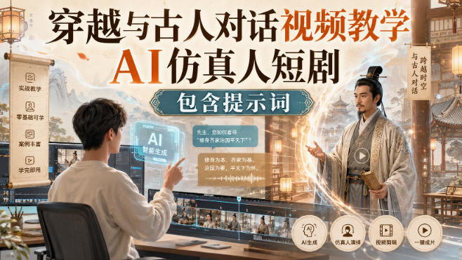 穿越与古人对话视频教学，AI仿真人短剧，包含提示词-网创资源站