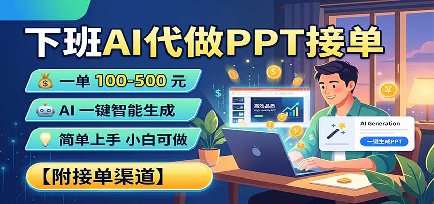下班AI代做PPT接单，一单100-500，AI一键生成，小白也能做，附接单渠道-网创资源站