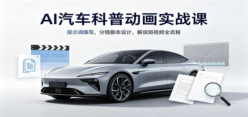 AI汽车科普动画实战课：提示词编写，分镜脚本设计，解说短视频全流程-网创资源站