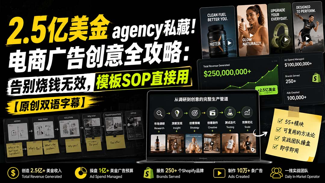 2.5亿美金agency私藏！电商广告创意全攻略：告别烧钱无效，模板SOP直接用【原创双语字幕】-网创资源站