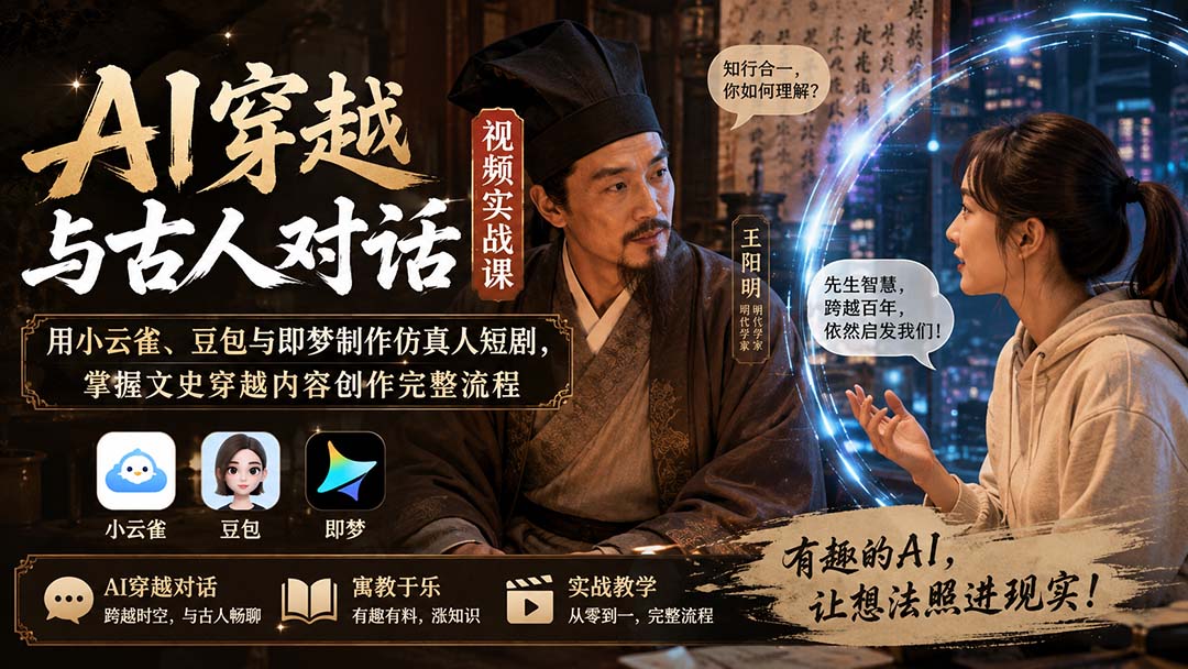 AI穿越与古人对话视频实战课：用小云雀、豆包与即梦制作仿真人短剧，掌握文史穿越内容创作完整流程-网创资源站
