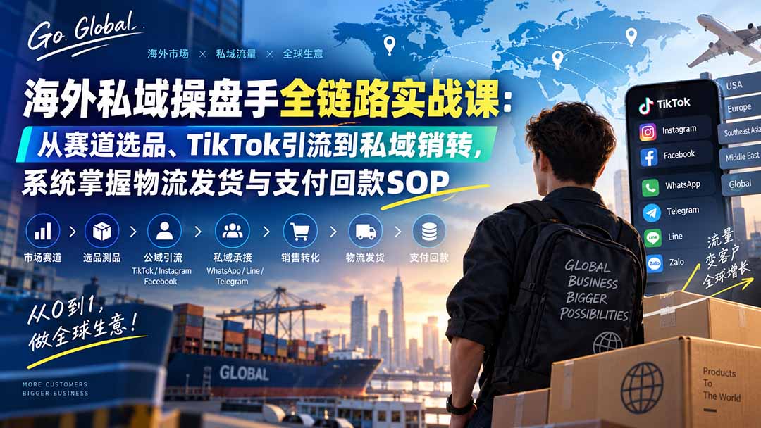 海外私域操盘手全链路实战课：从赛道选品、TikTok引流到私域销转，系统掌握物流发货与支付回款SOP-网创资源站