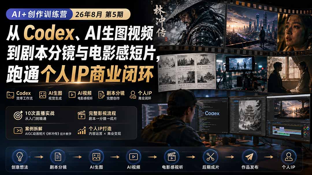 AI+创作训练营26年第5期-更新：从Codex、AI生图视频到剧本分镜与电影感短片，跑通个人IP商业闭环-网创资源站