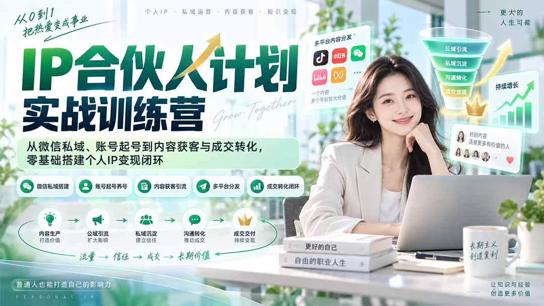 IP合伙人计划实战训练营-更新：从微信私域、账号起号到内容获客与成交转化，零基础搭建个人IP变现闭环-网创资源站