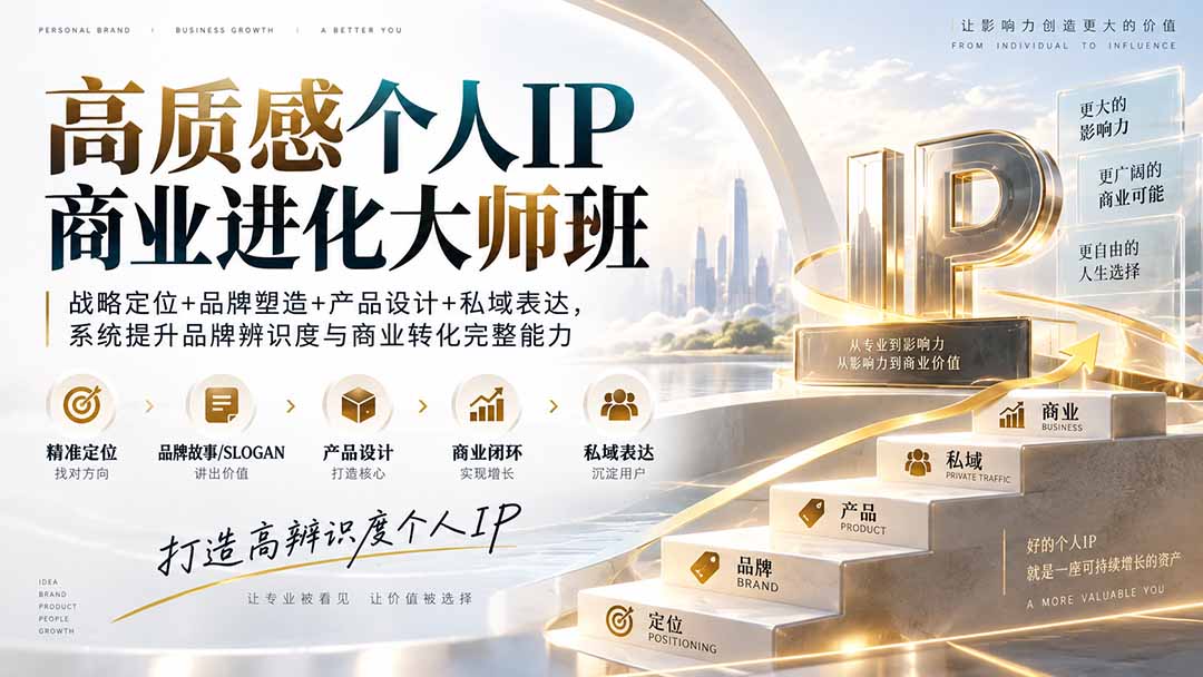 高质感个人IP商业进化大师班：战略定位+品牌塑造+产品设计+私域表达，系统提升品牌辨识度与商业转化完整能力-网创资源站