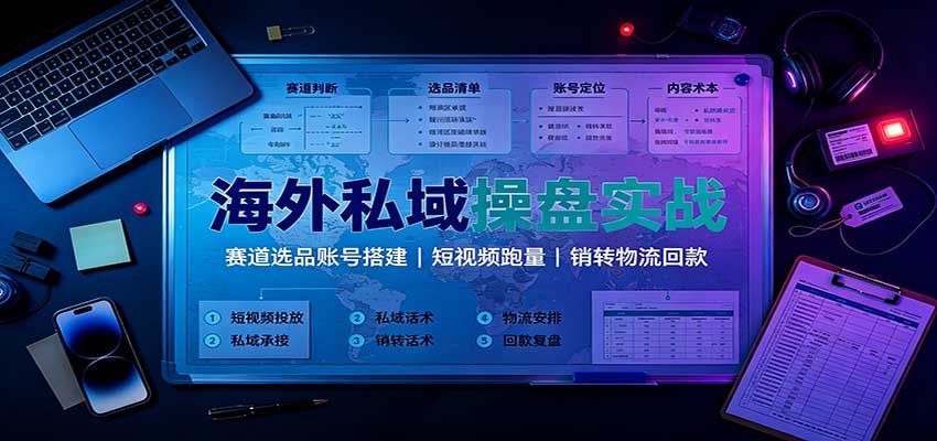 海外私域操盘实战：赛道选品账号搭建，短视频跑量，销转物流回款-网创资源站