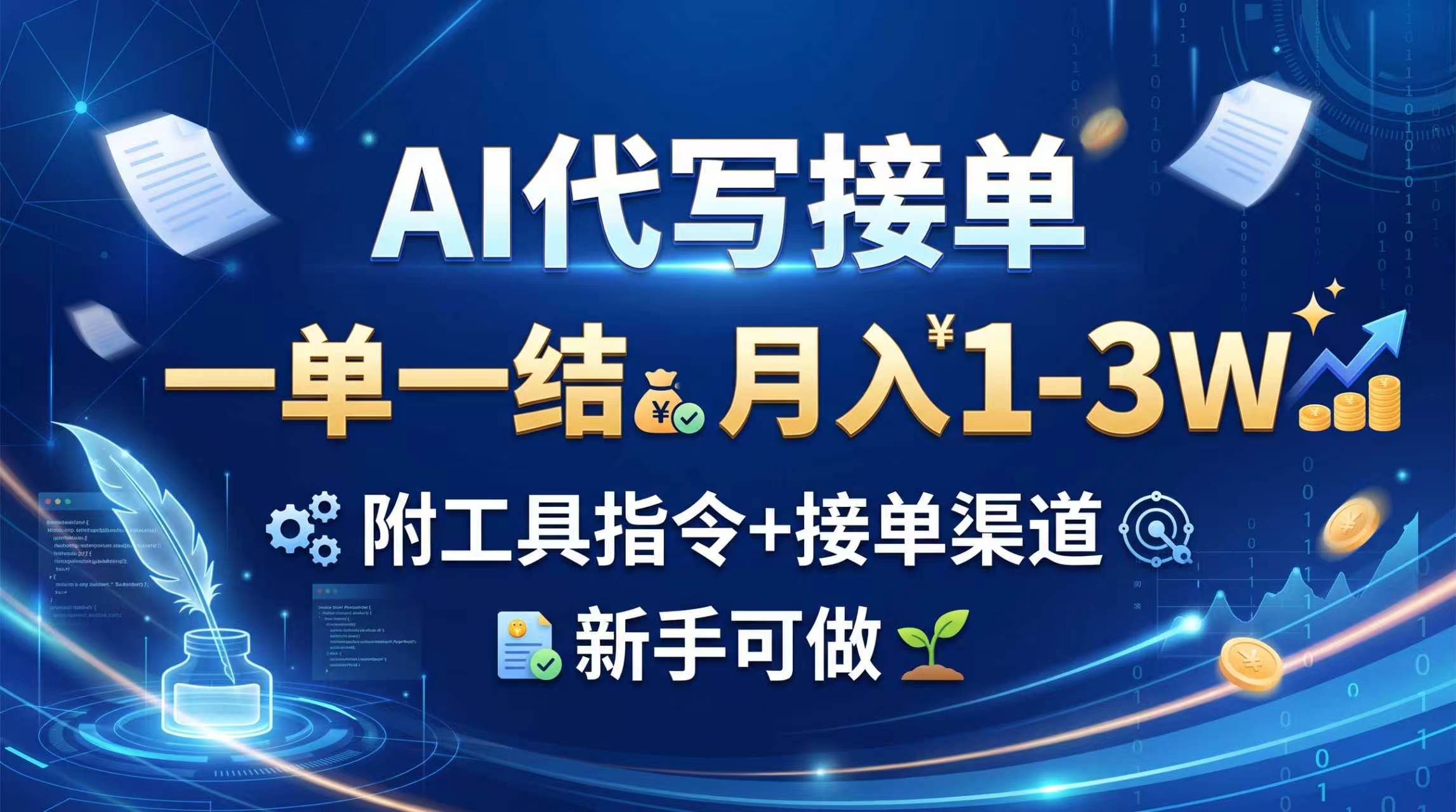 AI代写接单，一单一结，月入1-3W，附工具指令+接单渠道，新手可做-网创资源站