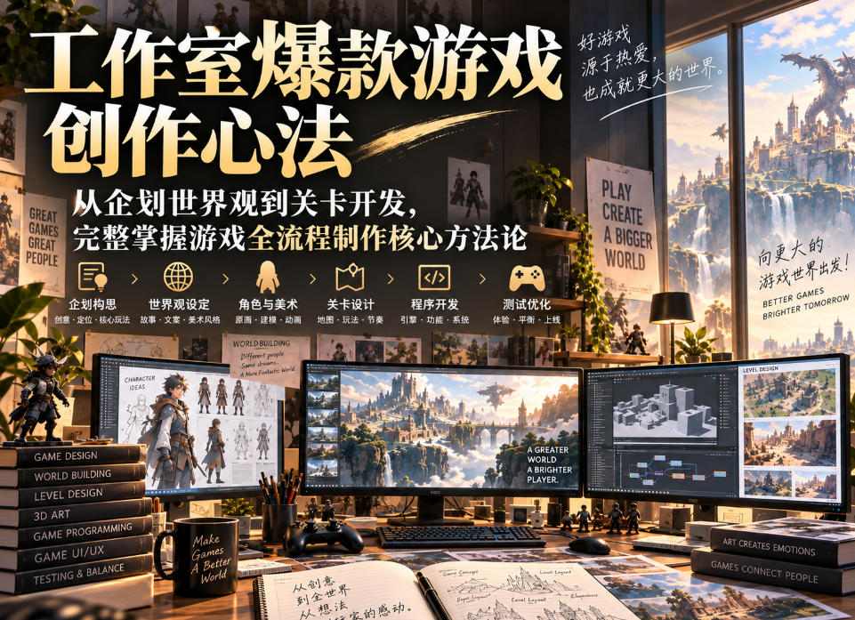 工作室爆款游戏创作心法｜从企划世界观到关卡开发，完整掌握游戏全流程制作核心方法论-网创资源站