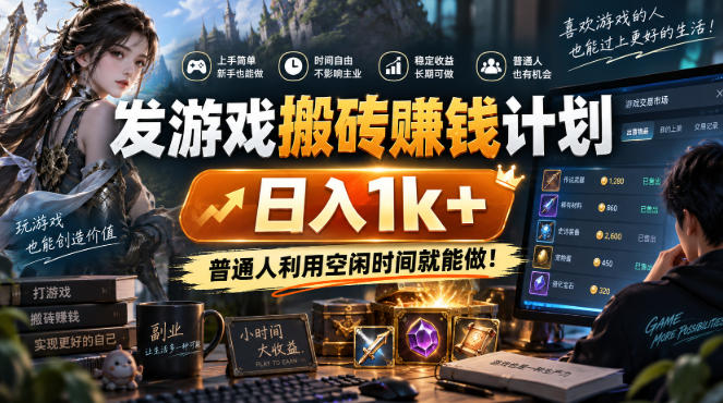 发游戏搬砖賺钱计划，日入1k+，普通人利用空闲时间就能做！【揭秘】-网创资源站