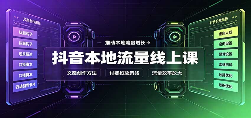 抖音本地流量线上课：账号搭建拍摄剪辑，文案创作与付费投放教学-网创资源站