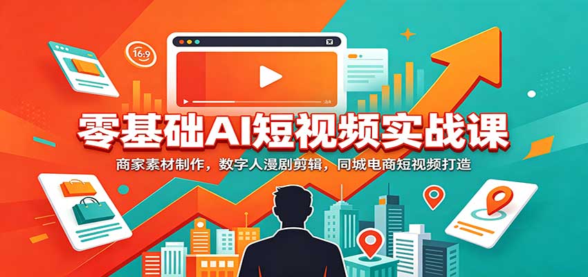 零基础AI短视频实战课：商家素材制作，数字人漫剧剪辑，同城电商短视频打造-网创资源站