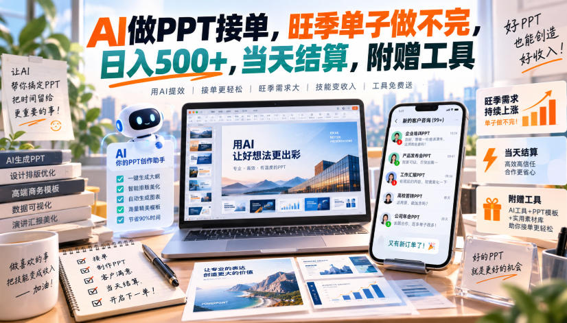 AI做PPT接单，旺季单子做不完，日入500+，当天结算，附赠工具【揭秘】-网创资源站