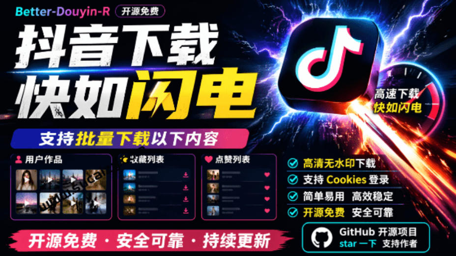 超级好用！抖音视频下载神器，支持批量下载用户作品收藏列表和点赞列表，开源完全免费Better-douyin-R-网创资源站