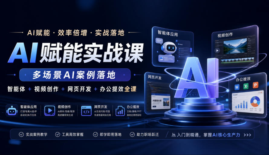 AI赋能实战课，多场景AI案例落地，智能体+视频创作+网页开发+办公提效全课-网创资源站