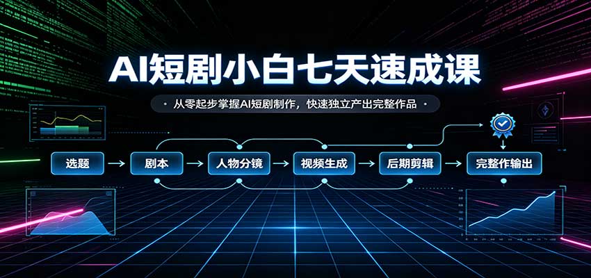 AI短剧小白七天速成课：从零起步掌握AI短剧制作，快速独立产出完整作品-网创资源站