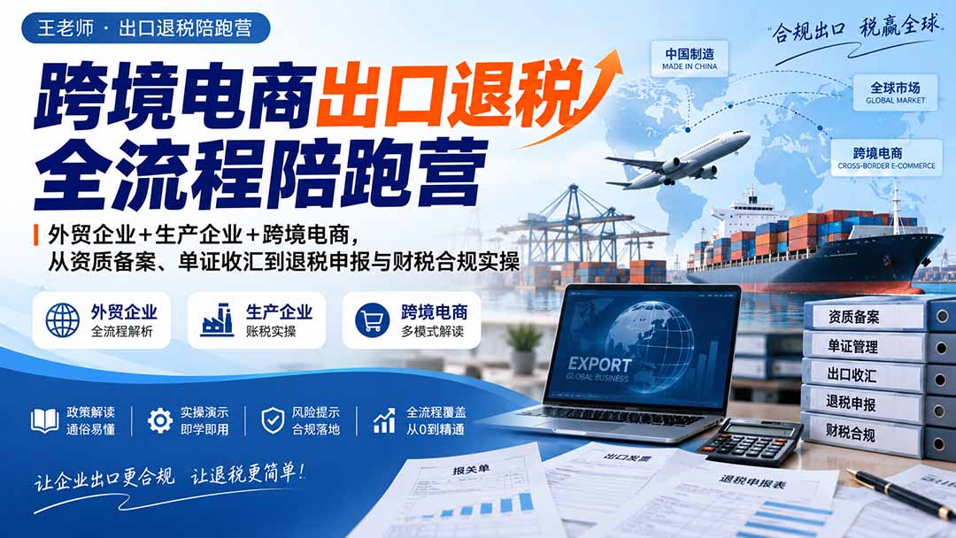 跨境电商出口退税全流程陪跑营｜外贸企业+生产企业+跨境电商，从资质备案、单证收汇到退税申报与财税合规实操-网创资源站