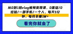 从0到1拍vlog视频变现课，0基础/0经验/一部手机/一个人，每天5分钟，每月多赚1W+-网创资源站
