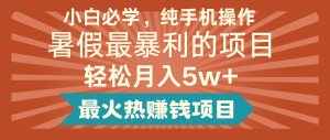2024暑假最赚钱的项目，简单无脑操作，每单利润最少500+，轻松月入5万+-网创资源站