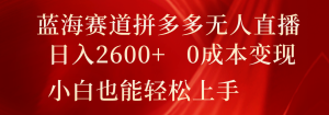 蓝海赛道拼多多无人直播，日入2600+，0成本变现，小白也能轻松上手-网创资源站