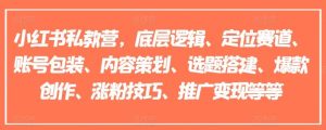 小红书私教营，底层逻辑、定位赛道、账号包装、内容策划、选题搭建、爆款创作、涨粉技巧、推广变现等等-网创资源站