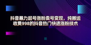 （11656期）抖音暴力起号涨粉卖号变现，纯搬运，收费998的抖音热门快速涨粉技术-网创资源站