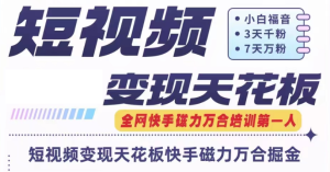 快手磁力万合短视频变现天花板+7天W粉号操作SOP-网创资源站