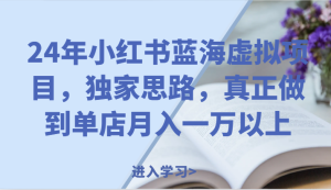 24年小红书蓝海虚拟项目，独家思路，真正做到单店月入一万以上。-网创资源站