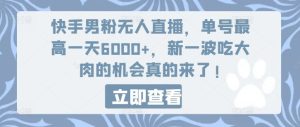 快手男粉无人直播，单号最高一天6000+，新一波吃大肉的机会真的来了-网创资源站