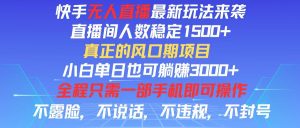 （11792期）快手无人直播全新玩法，直播间人数稳定1500+，小白单日也可躺赚3000+，…-网创资源站