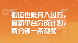 （11874期）搬运也能月入过万，最新平台分成计划，一万播放一百米，一分钟一个作品-网创资源站