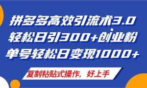 （11917期）拼多多店铺引流技术3.0，日引300+付费创业粉，单号轻松日变现1000+-网创资源站