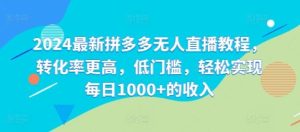 2024最新拼多多无人直播教程，转化率更高，低门槛，轻松实现每日1000+的收入-网创资源站