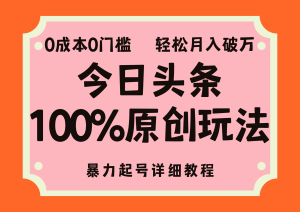 （12100期）头条100%原创玩法，暴力起号详细教程，0成本无门槛，简单上手，单号月…-网创资源站