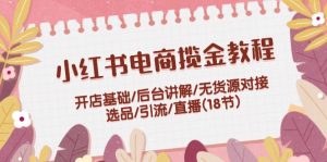 小红书电商揽金教程：开店基础/后台讲解/无货源对接/选品/引流/直播(18节)-网创资源站
