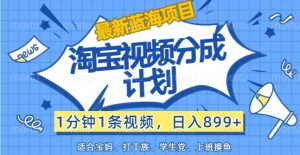 最新蓝海项目淘宝视频分成计划，1分钟1条视频，日入899+，有手就行-网创资源站