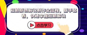 短剧原创解说制作全流程，新手必看，快速掌握短剧解说-网创资源站