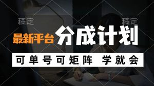 （12349期）风口项目，最新平台分成计划，可单号 可矩阵单号轻松月入10000+-网创资源站