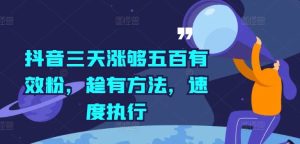 抖音三天涨够五百有效粉，趁有方法，速度执行-网创资源站