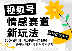 视频号情感赛道全新玩法，5分钟一条原创视频，操作简单易上手，日入500+-网创资源站