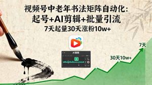 视频号中老年书法矩阵自动化：起号+AI剪辑+批量引流 7天起量30天涨粉10w+-网创资源站