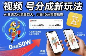 视频号分成新玩法，AI非遗文化流量巨大，小白10分钟搞定，完整教程-网创资源站