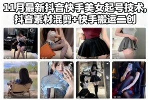 11月最新抖音快手美女起号技术，抖音素材混剪+快手搬运二创-网创资源站