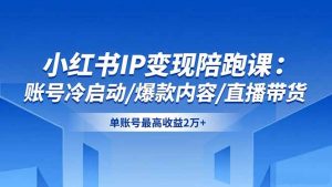 小红书IP变现陪跑课：账号冷启动/爆款内容/直播带货，单账号最高收益2万+-网创资源站